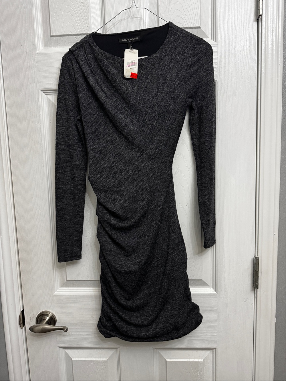 Banana Republic Long-Sleeve Ruched XXS Grey petite Dress